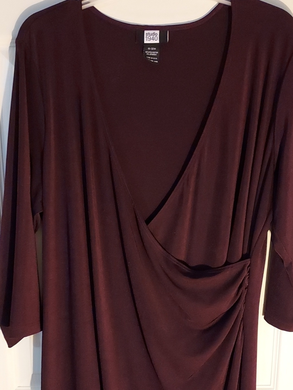 Classic Draped Midi Dress in Deep Plum - Picture 3 of 6
